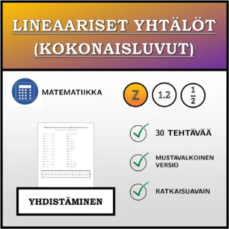 Yhdistämistehtävä: Lineaariset yhtälöt (kokonaisluvut)