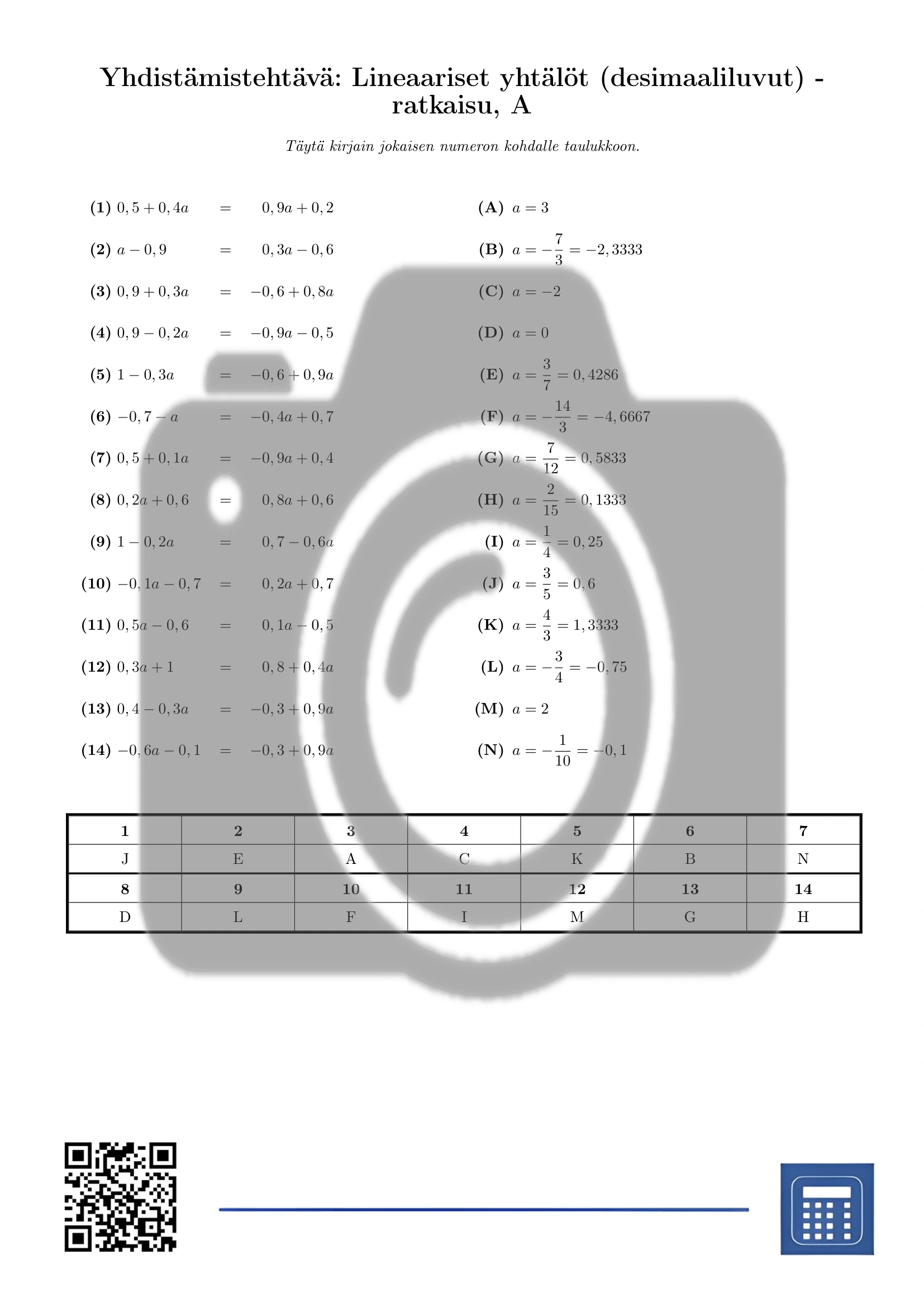 Yhdistämistehtävä: Lineaariset yhtälöt (desimaaliluvut) - Image 3