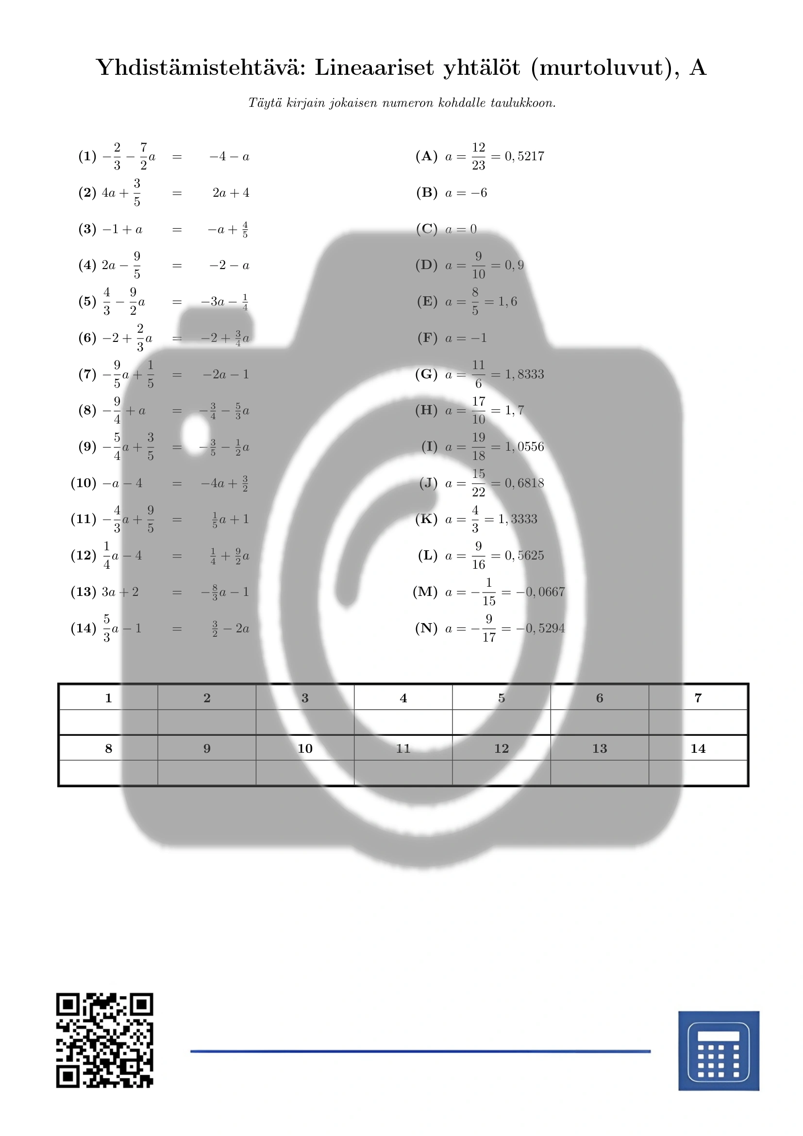 Yhdistämistehtävä: Lineaariset yhtälöt (murtoluvut) - Image 2