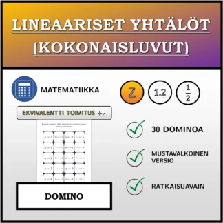 Domino: Lineaariset yhtälöt (kokonaisluvut), ekvivalentti muunnos (yhteen- ja vähennyslasku)