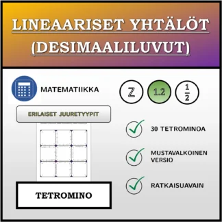 Tetromino: Lineaariset yhtälöt (desimaaliluvut), erilaiset ratkaisutyypit