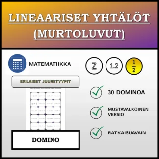 Domino: Lineaariset yhtälöt (murtoluvut), erilaiset ratkaisutyypit