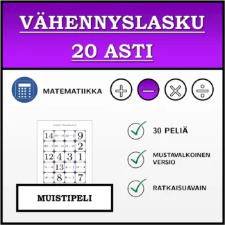 Muistipeli: Vähennyslasku 20 asti