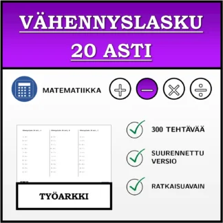 Työarkki: Vähennyslasku 20 asti