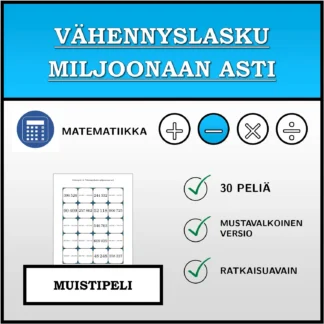 Muistipeli: Vähennyslasku miljoonaan asti