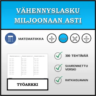 Työarkki: Vähennyslasku miljoonaan asti