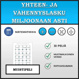 Muistipeli: Yhteen- ja vähennyslasku miljoonaan asti