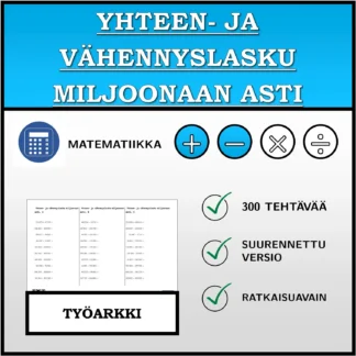 Työarkki: Yhteen- ja vähennyslasku miljoonaan asti