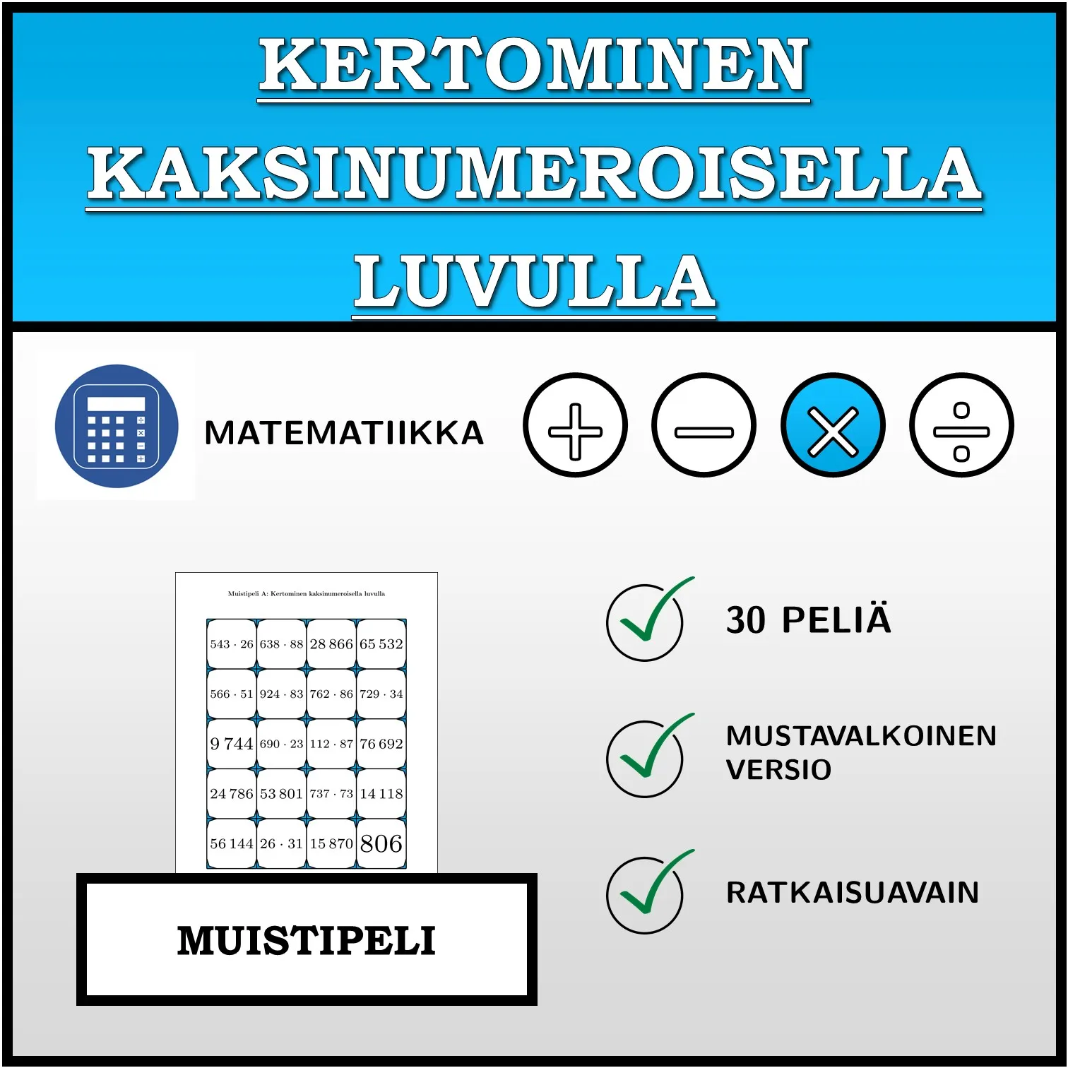 Muistipeli: Kertominen kaksinumeroisella luvulla
