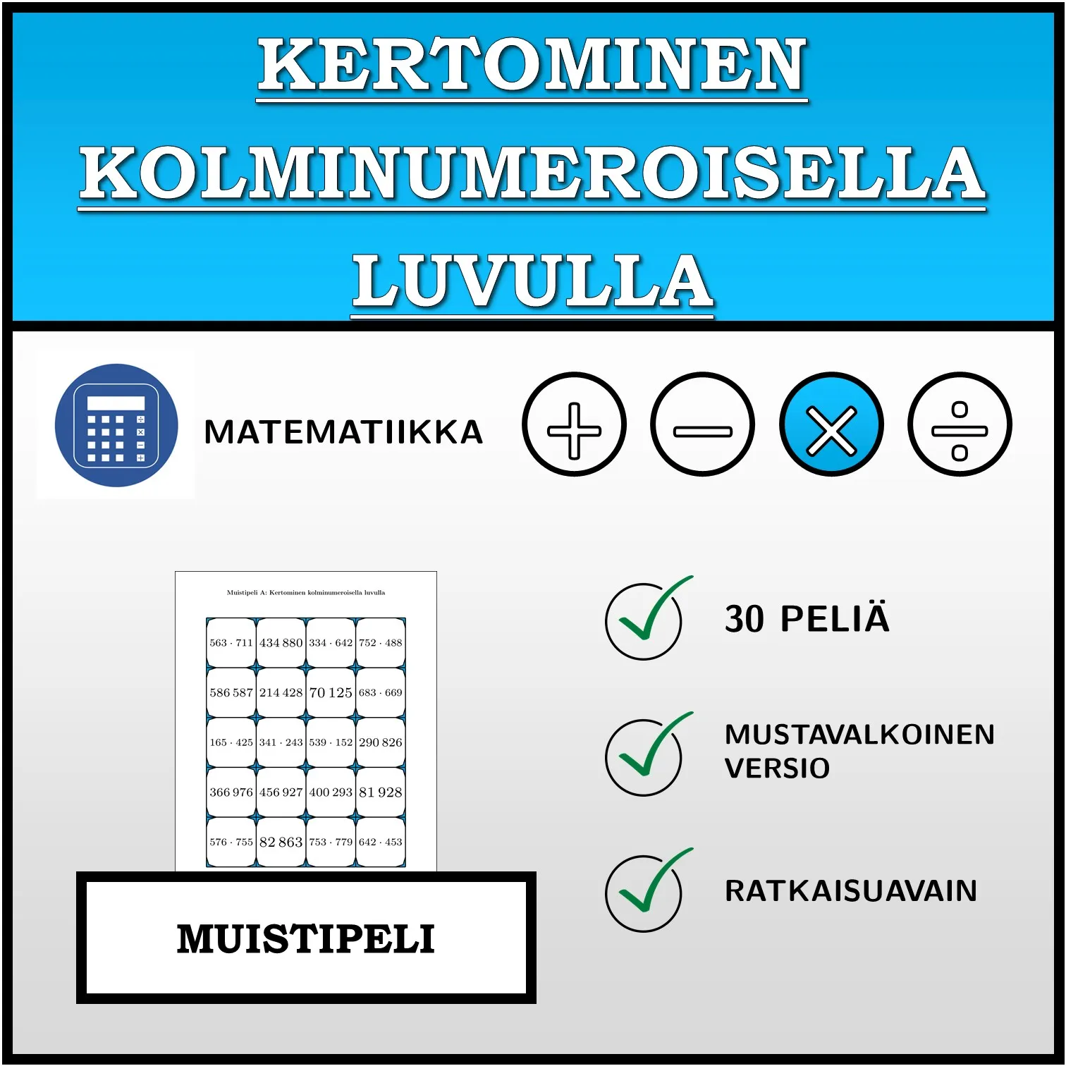 Muistipeli: Kertominen kolminumeroisella luvulla