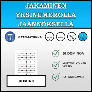 Domino: Jakaminen yksinumerolla jäännöksellä