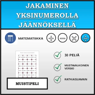 Muistipeli: Jakaminen yksinumerolla jäännöksellä