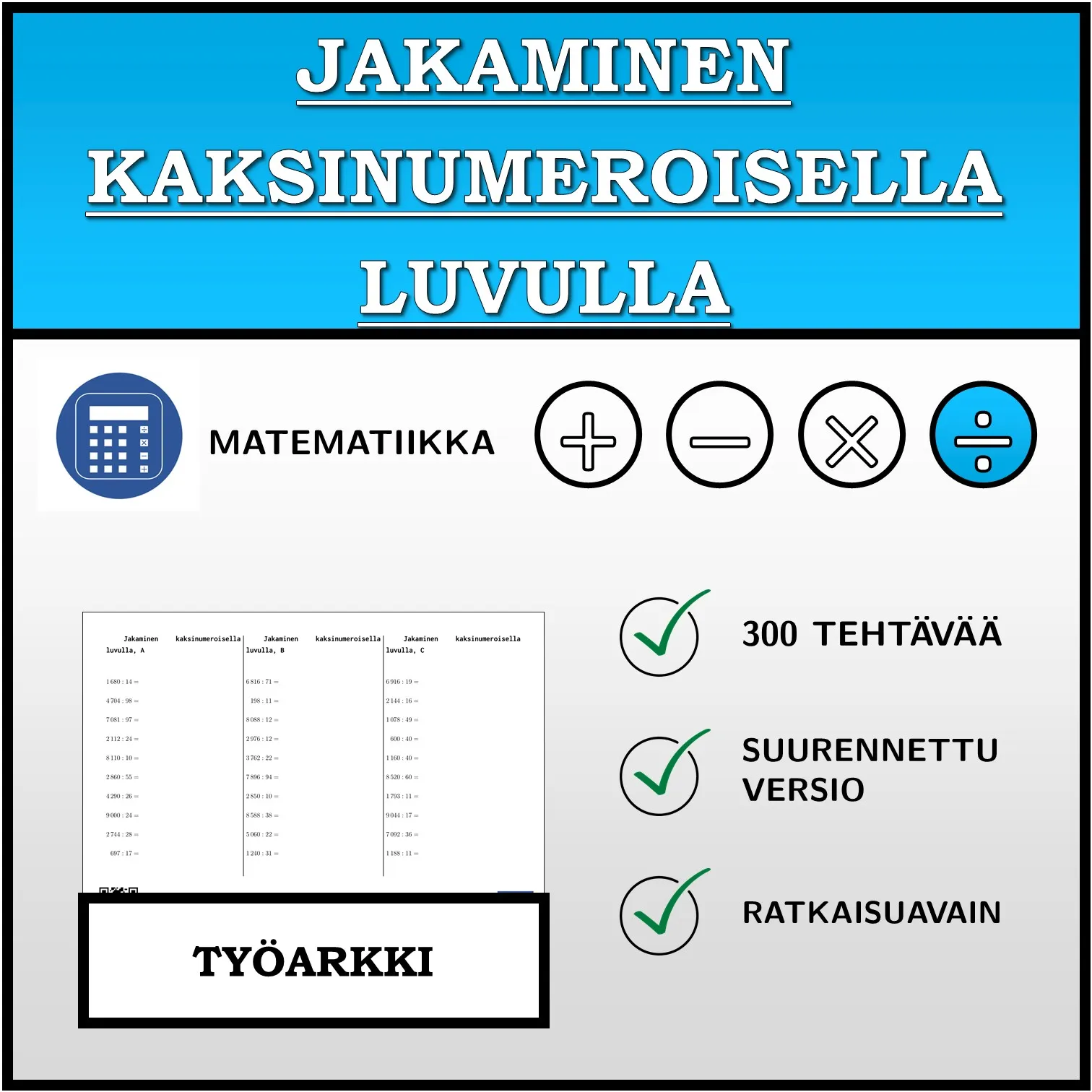 Työarkki: Jakaminen kaksinumeroisella luvulla