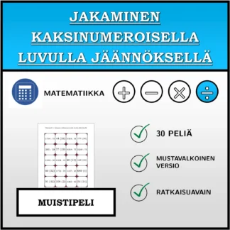 Muistipeli: Jakaminen kaksinumeroisella luvulla jäännöksellä