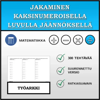 Työarkki: Jakaminen kaksinumeroisella luvulla jäännöksellä