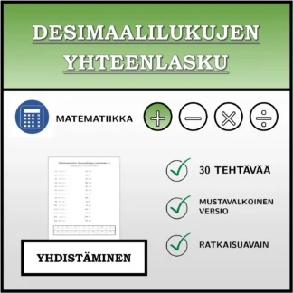 Yhdistämistehtävä: Desimaalilukujen yhteenlasku