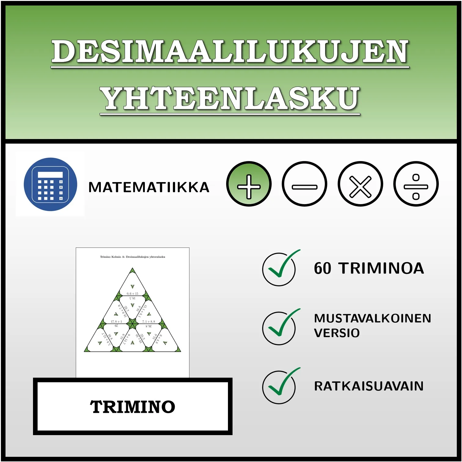 Trimino: Desimaalilukujen yhteenlasku
