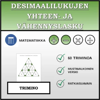 Trimino: Desimaalilukujen yhteen- ja vähennyslasku
