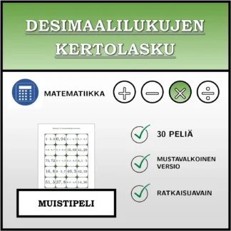 Muistipeli: Desimaalilukujen kertolasku