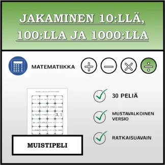 Muistipeli: Jakaminen 10:llä, 100:lla ja 1000:lla