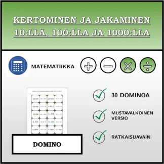 Domino: Kertominen ja jakaminen 10:llä, 100:lla ja 1000:lla