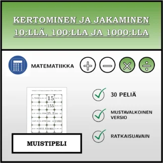 Muistipeli: Kertominen ja jakaminen 10:llä, 100:lla ja 1000:lla