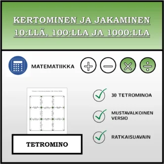Tetromino: Kertominen ja jakaminen 10:llä, 100:lla ja 1000:lla