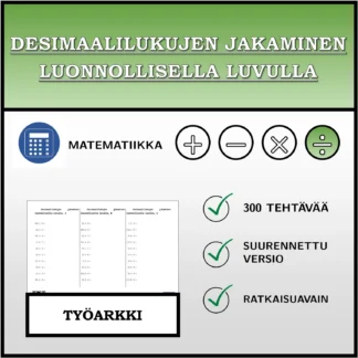 Työarkki: Desimaalilukujen jakaminen luonnollisella luvulla