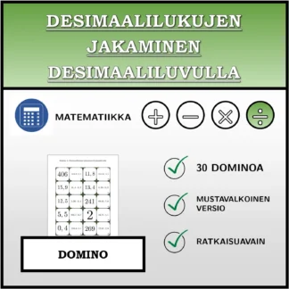 Domino: Desimaalilukujen jakaminen desimaaliluvulla
