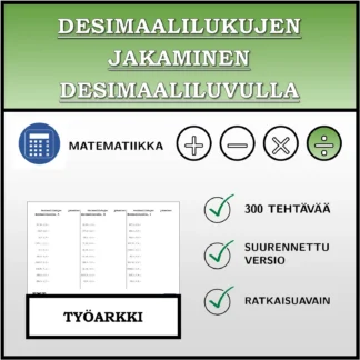 Työarkki: Desimaalilukujen jakaminen desimaaliluvulla