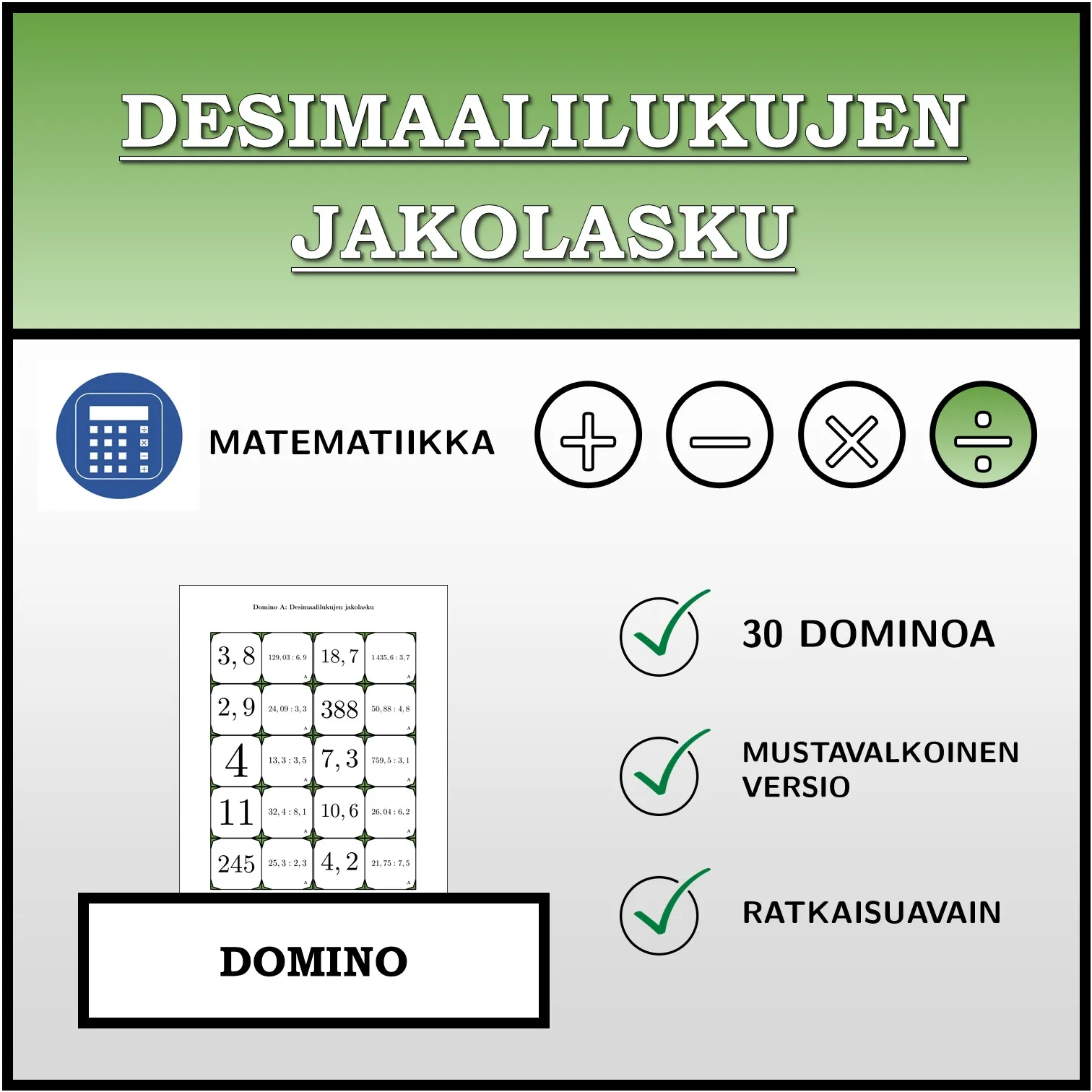 Domino: Desimaalilukujen jakolasku