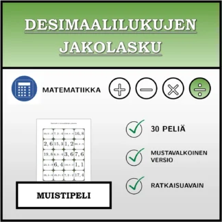 Muistipeli: Desimaalilukujen jakolasku