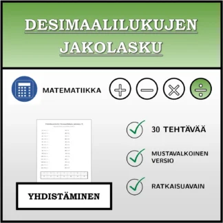 Yhdistämistehtävä: Desimaalilukujen jakolasku