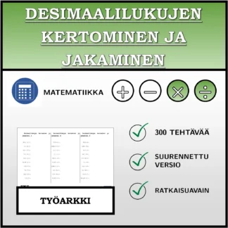 Työarkki: Desimaalilukujen kertominen ja jakaminen