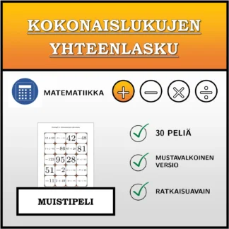 Muistipeli: Kokonaislukujen yhteenlasku