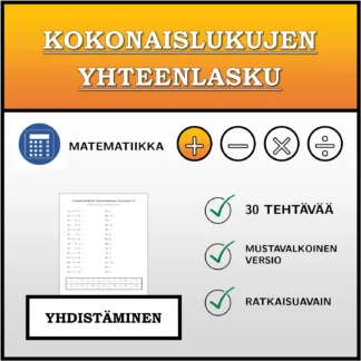 Yhdistämistehtävä: Kokonaislukujen yhteenlasku