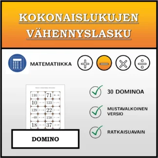 Domino: Kokonaislukujen vähennyslasku