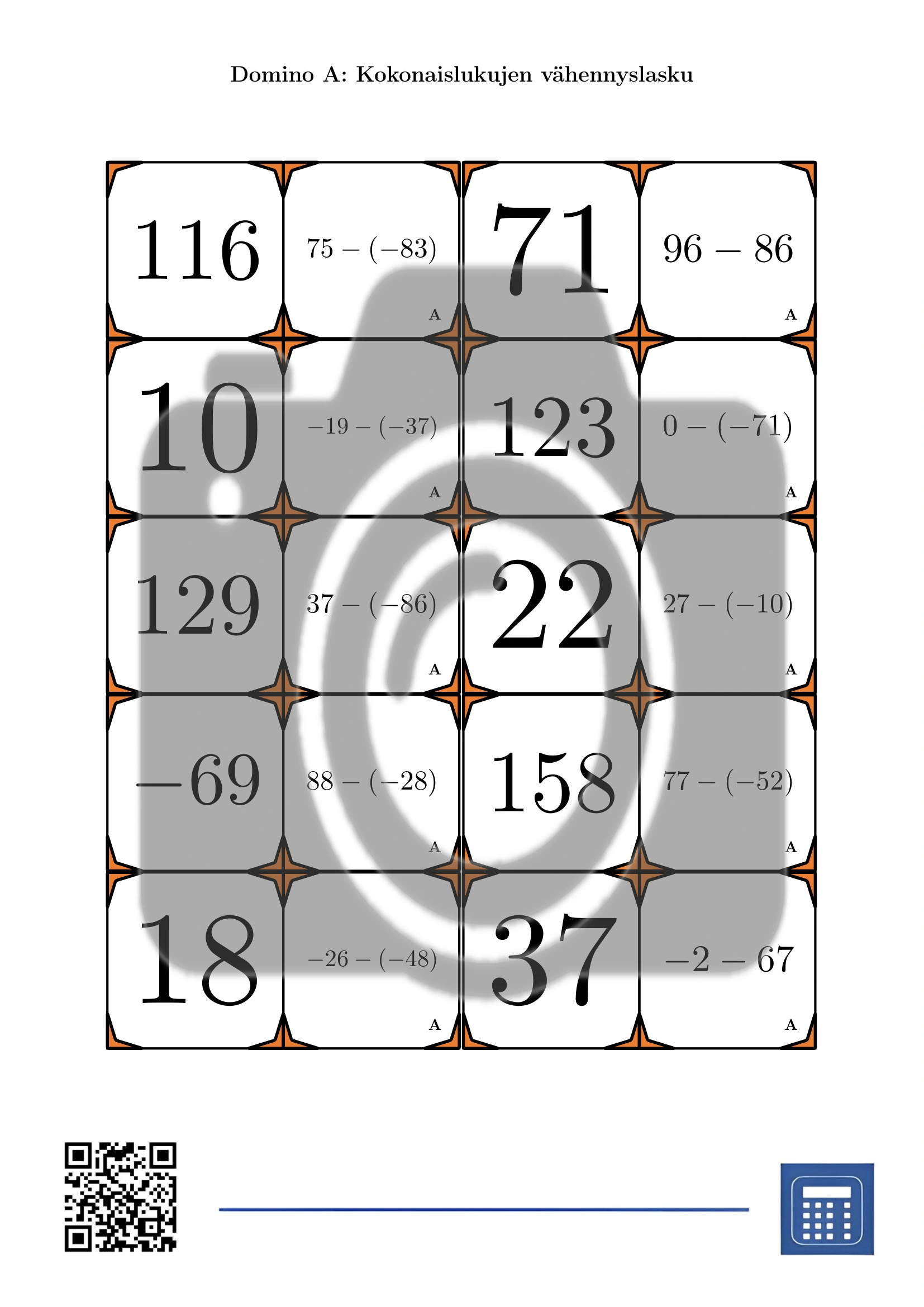 Domino: Kokonaislukujen vähennyslasku - Image 2