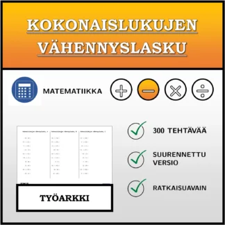 Työarkki: Kokonaislukujen vähennyslasku