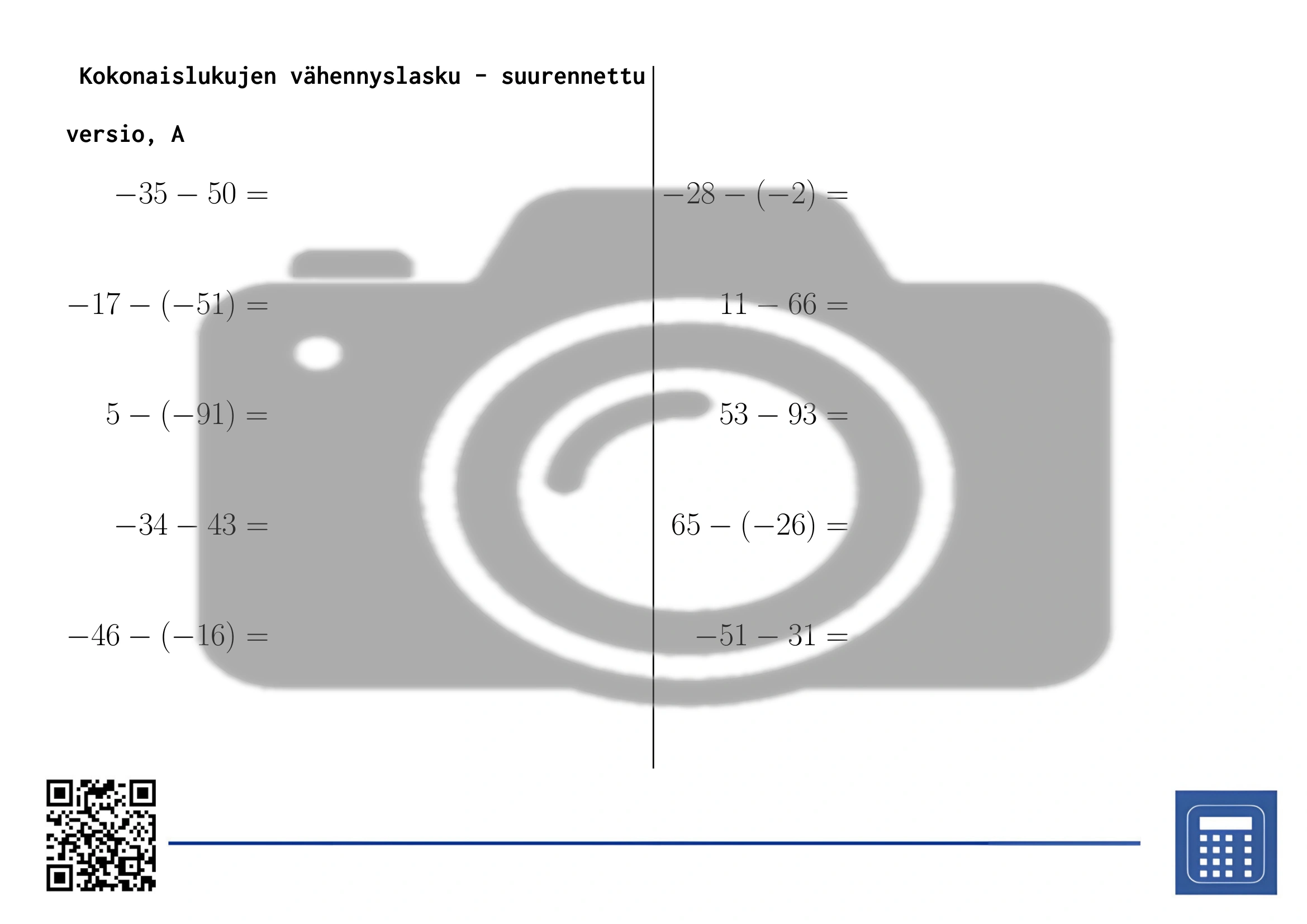 Työarkki: Kokonaislukujen vähennyslasku - Image 3