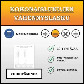 Yhdistämistehtävä: Kokonaislukujen vähennyslasku