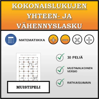 Muistipeli: Kokonaislukujen yhteen- ja vähennyslasku