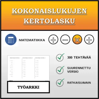 Työarkki: Kokonaislukujen kertolasku
