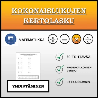 Yhdistämistehtävä: Kokonaislukujen kertolasku