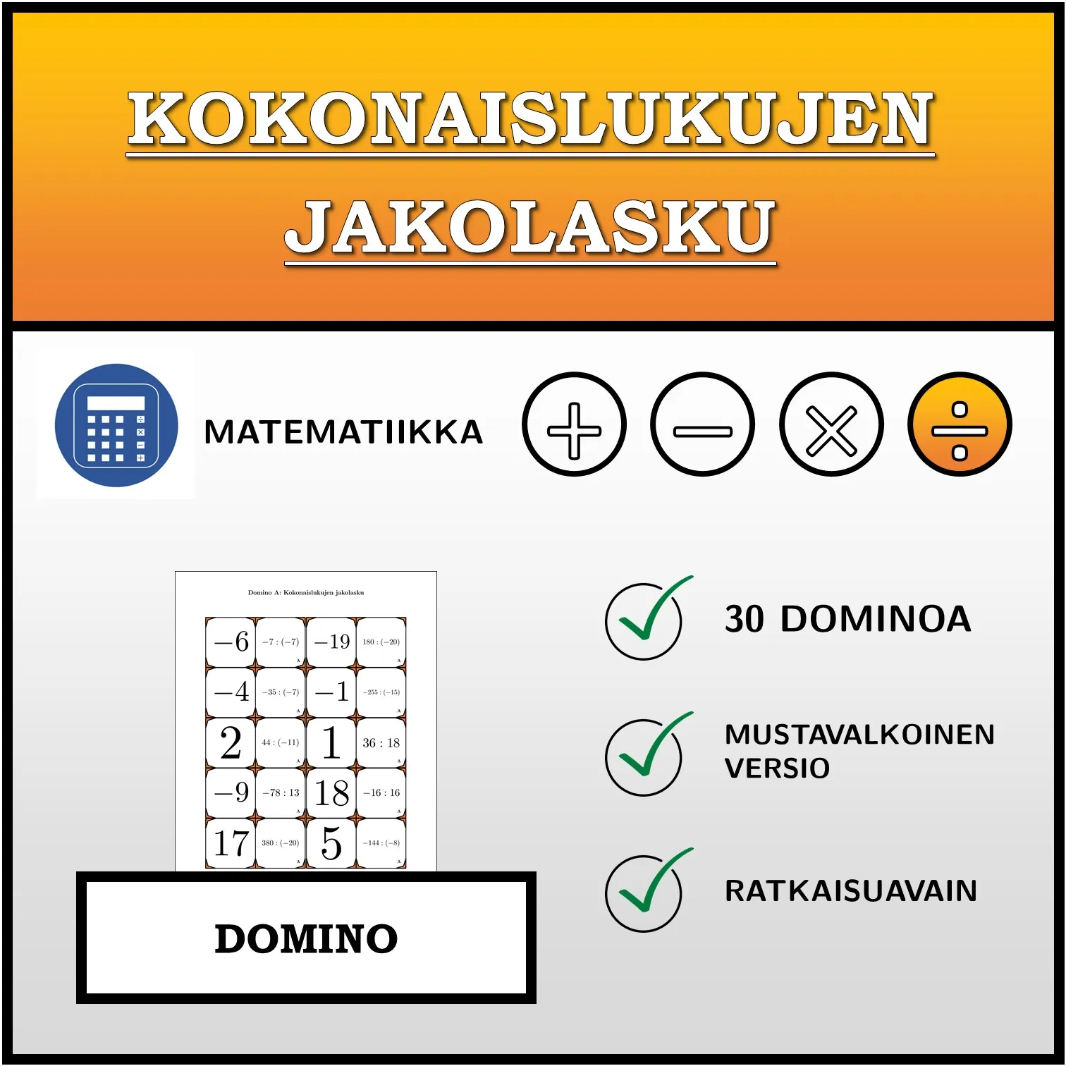 Domino: Kokonaislukujen jakolasku