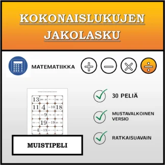 Muistipeli: Kokonaislukujen jakolasku
