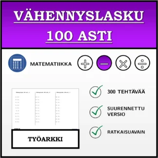 Työarkki: Vähennyslasku 100 asti