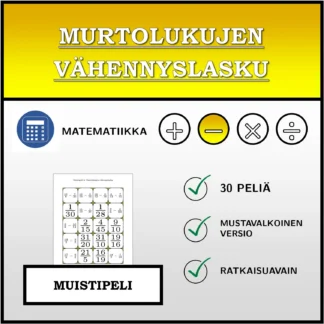 Muistipeli: Murtolukujen vähennyslasku