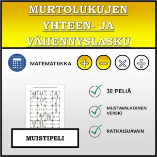 Muistipeli: Murtolukujen yhteen- ja vähennyslasku