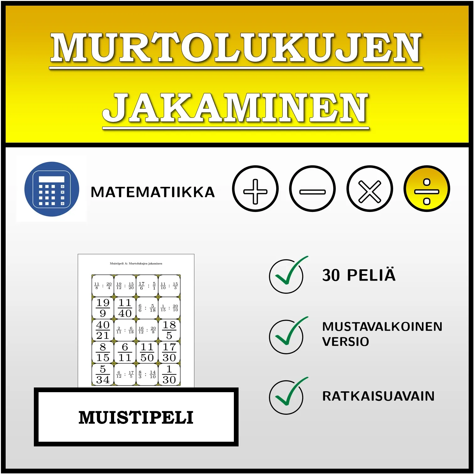 Muistipeli: Murtolukujen jakaminen